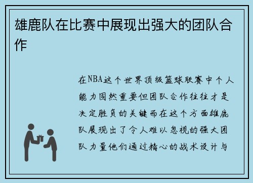 雄鹿队在比赛中展现出强大的团队合作