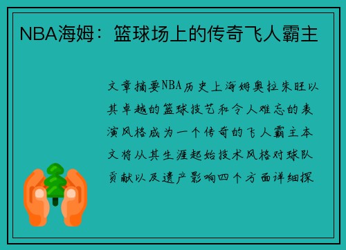 NBA海姆：篮球场上的传奇飞人霸主