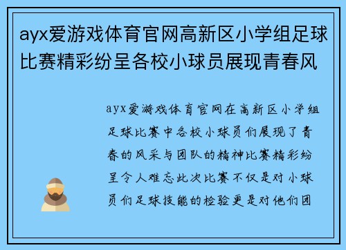 ayx爱游戏体育官网高新区小学组足球比赛精彩纷呈各校小球员展现青春风采与团队精神