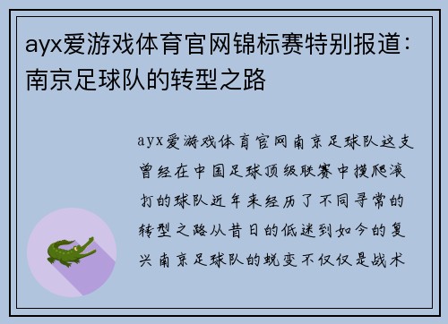 ayx爱游戏体育官网锦标赛特别报道：南京足球队的转型之路